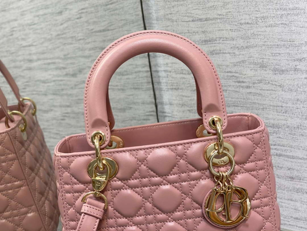 Dior M0565 Medium Lady Dior Bag  Blush Cannage Lambskin Gold