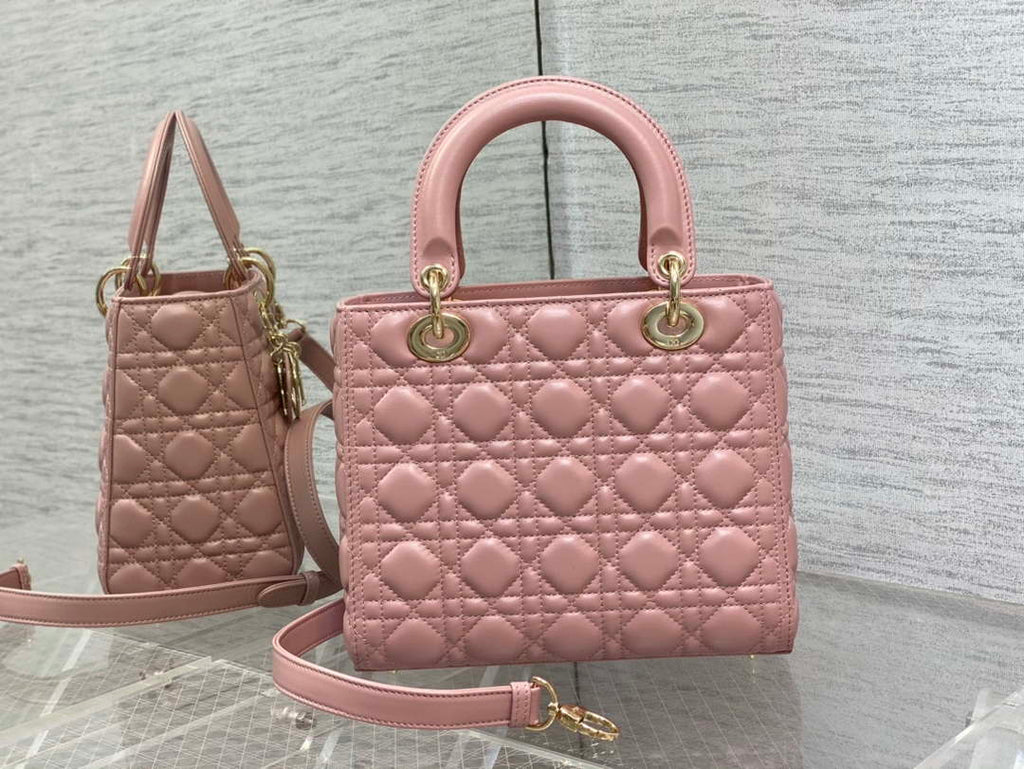 Dior M0565 Medium Lady Dior Bag  Blush Cannage Lambskin Gold