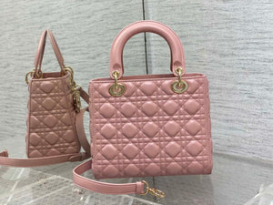 Dior M0565 Medium Lady Dior Bag  Blush Cannage Lambskin Gold - Default Title - View 5