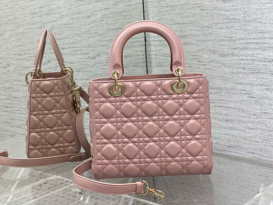 Dior M0565 Medium Lady Dior Bag  Blush Cannage Lambskin Gold