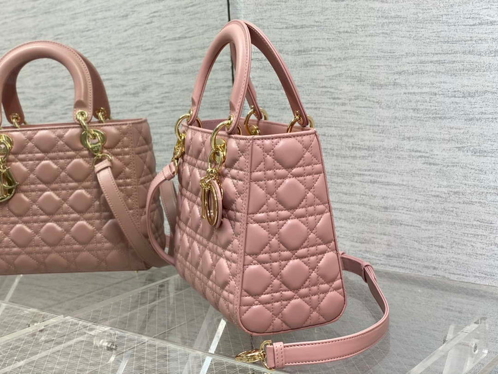 Dior M0565 Medium Lady Dior Bag  Blush Cannage Lambskin Gold