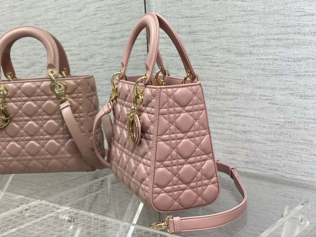 Dior M0565 Medium Lady Dior Bag  Blush Cannage Lambskin Gold