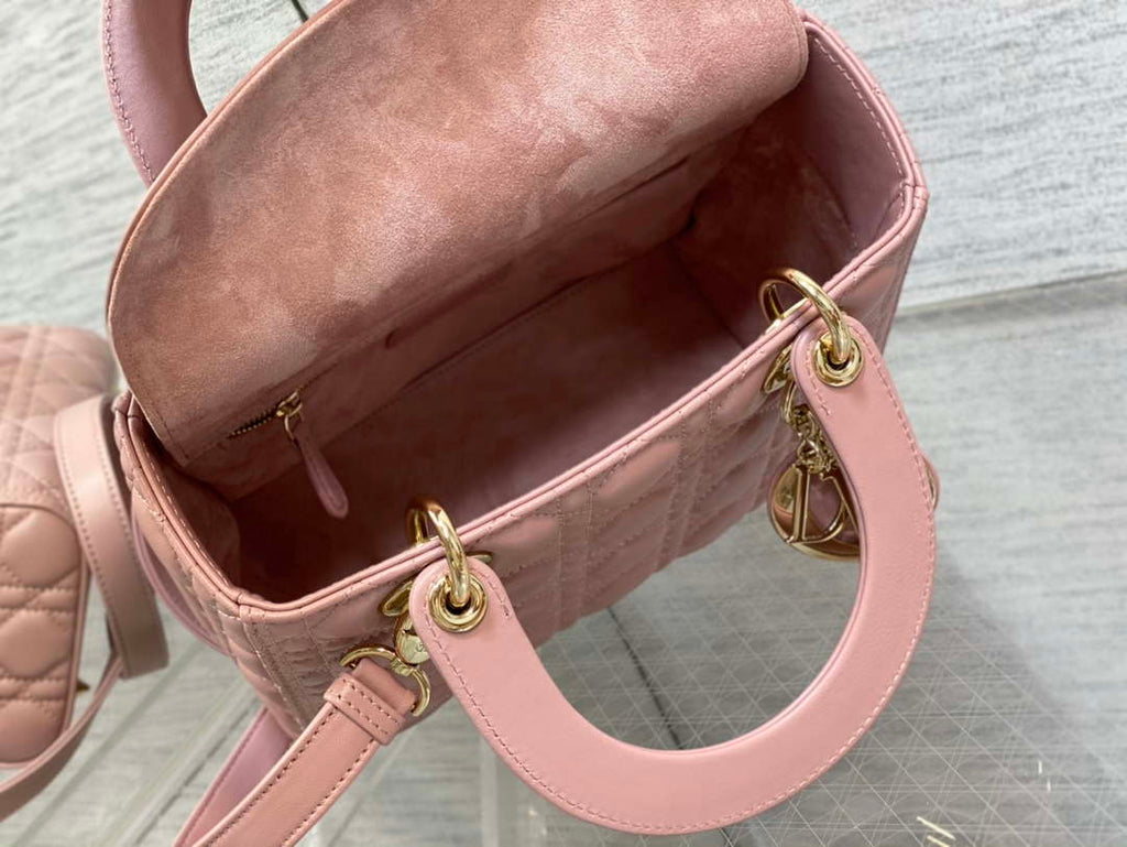 Dior M0565 Medium Lady Dior Bag  Blush Cannage Lambskin Gold