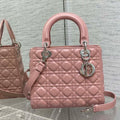 Dior M0565 Medium Lady Dior Bag  Blush Cannage Lambskin Silver - Default Title - View 1