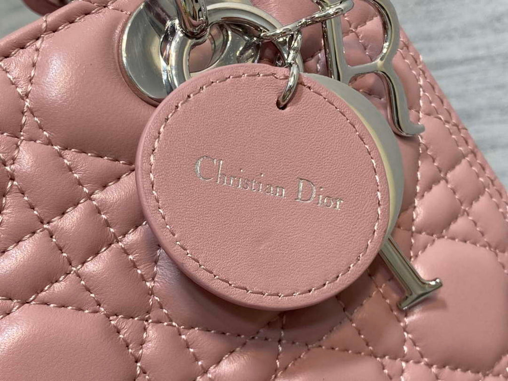 Dior M0565 Medium Lady Dior Bag  Blush Cannage Lambskin Silver