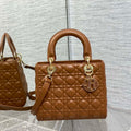 Dior M0565 Medium Lady Dior Bag Caramel Cannage Lambskin Enamel Hardware - Default Title - View 1