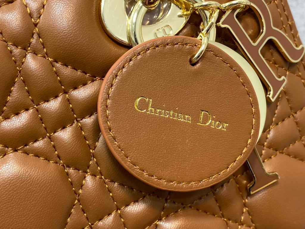 Dior M0565 Medium Lady Dior Bag Caramel Cannage Lambskin Enamel Hardware