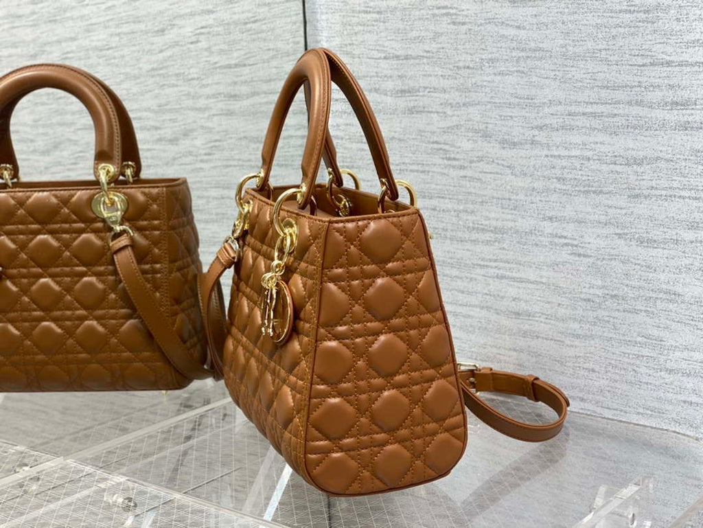 Dior M0565 Medium Lady Dior Bag Caramel Cannage Lambskin Enamel Hardware