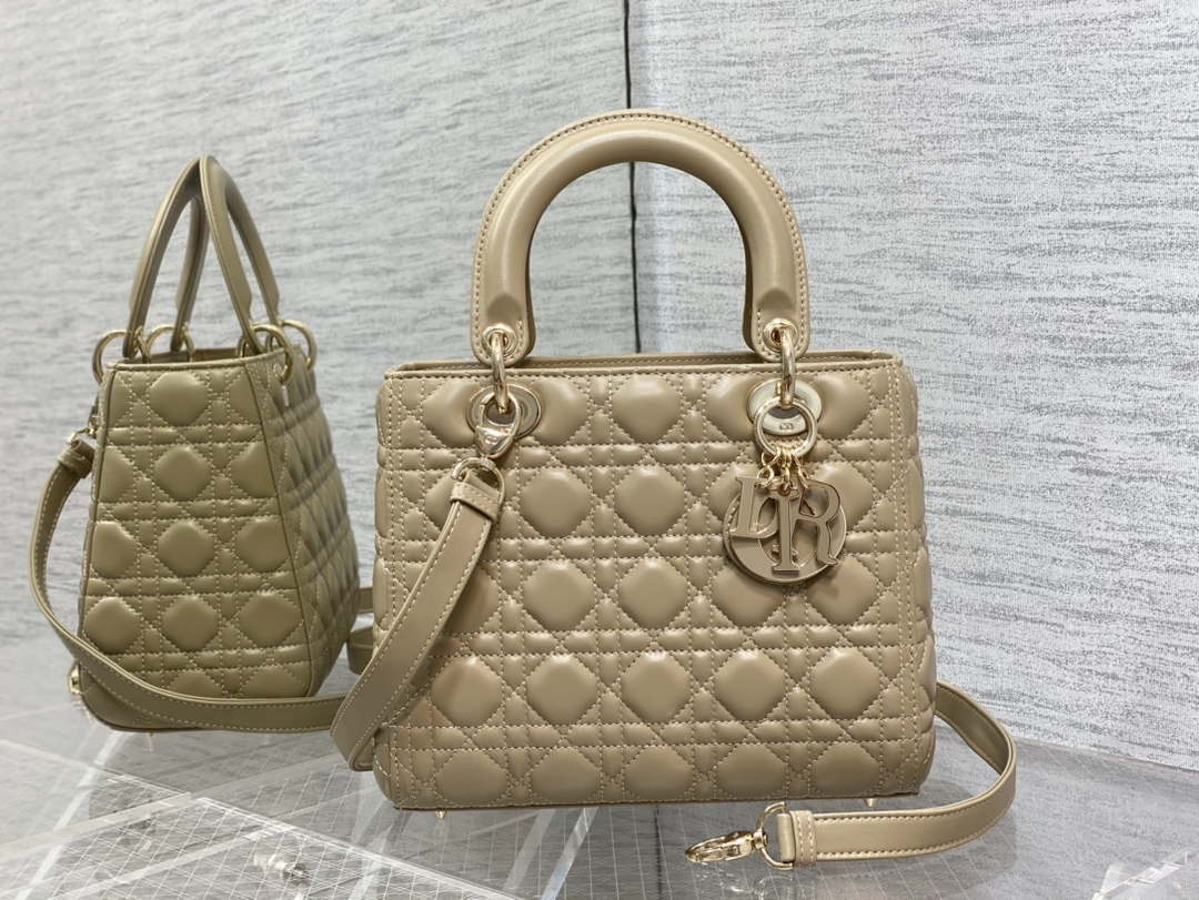 Dior M0565 Medium Lady Dior Bag Mike Tea Cannage Lambskin Enamel Hardware - Default Title - View 1