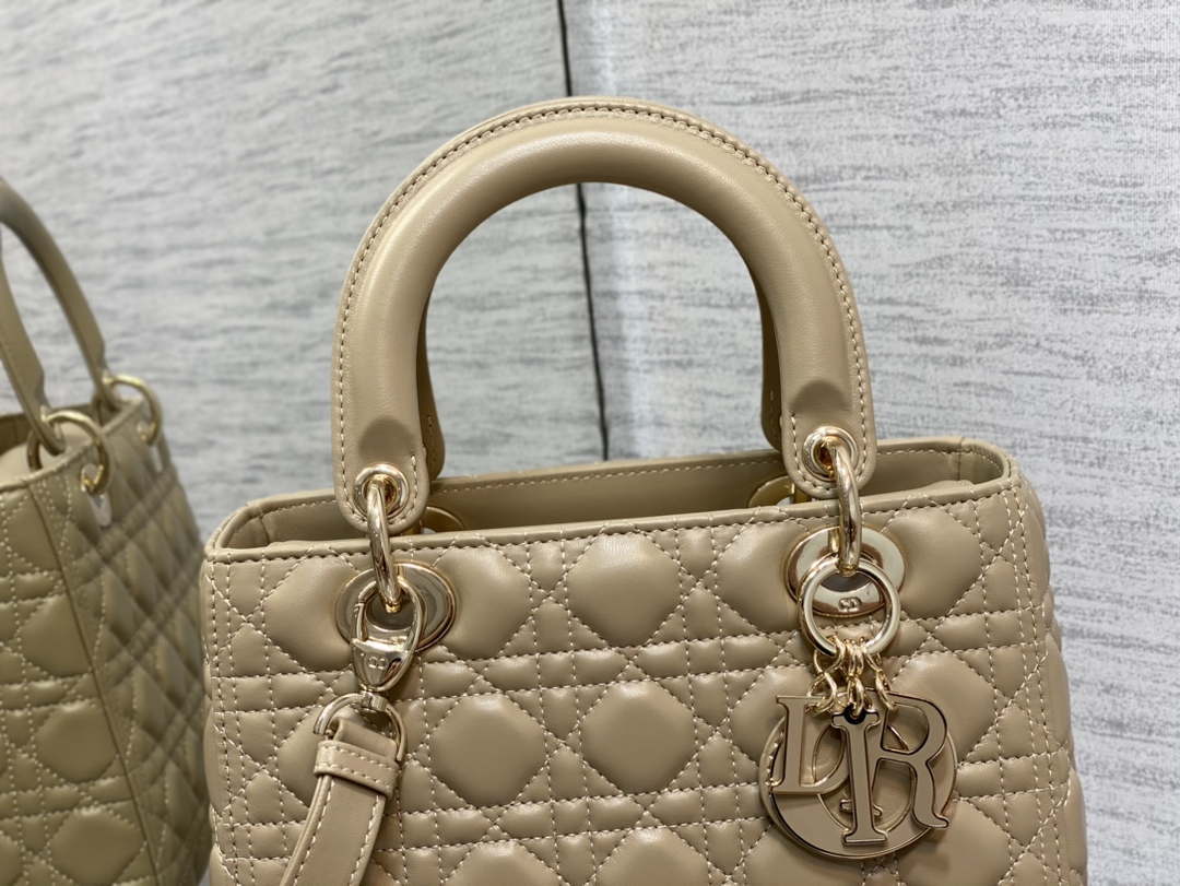 Dior M0565 Medium Lady Dior Bag Mike Tea Cannage Lambskin Enamel Hardware