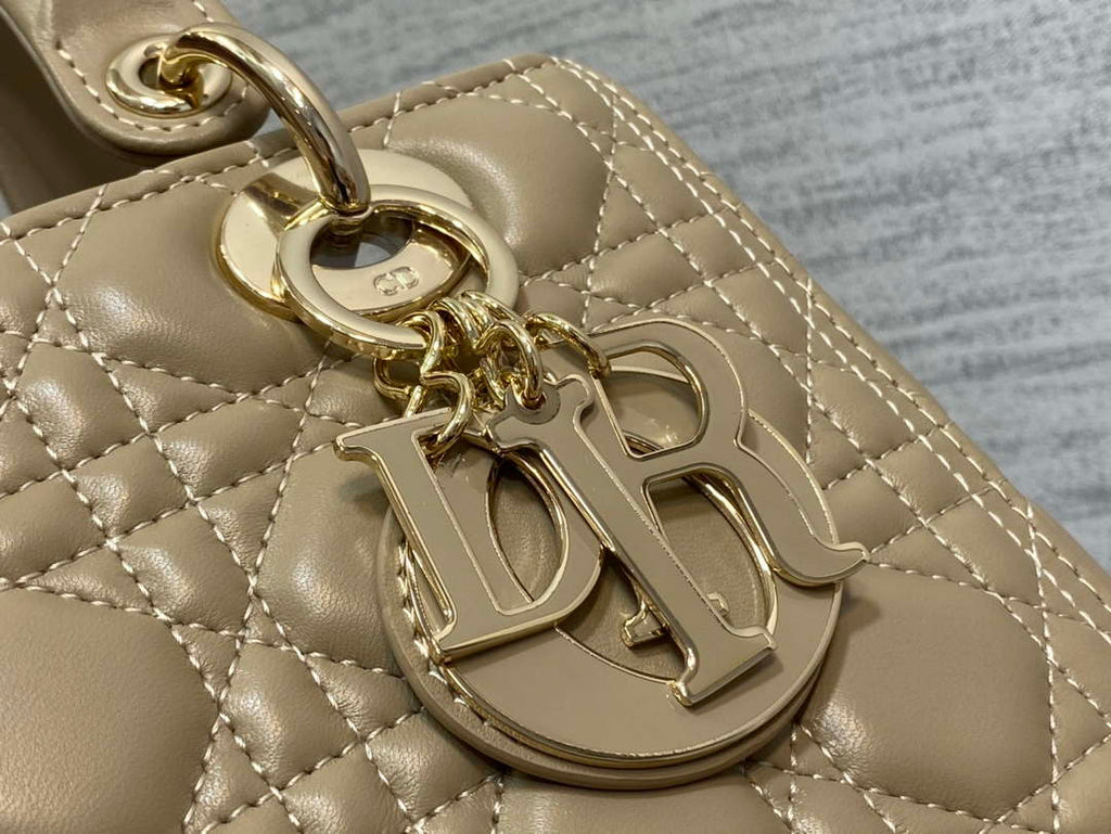 Dior M0565 Medium Lady Dior Bag Mike Tea Cannage Lambskin Enamel Hardware