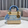 Dior M0565 Medium Lady Dior Bag Natural Wicker Blue - Default Title - View 1