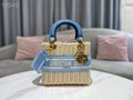 Dior M0565 Medium Lady Dior Bag Natural Wicker Blue