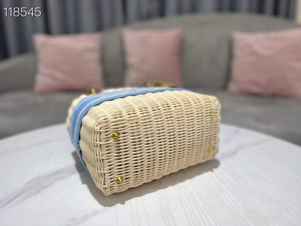 Dior M0565 Medium Lady Dior Bag Natural Wicker Blue