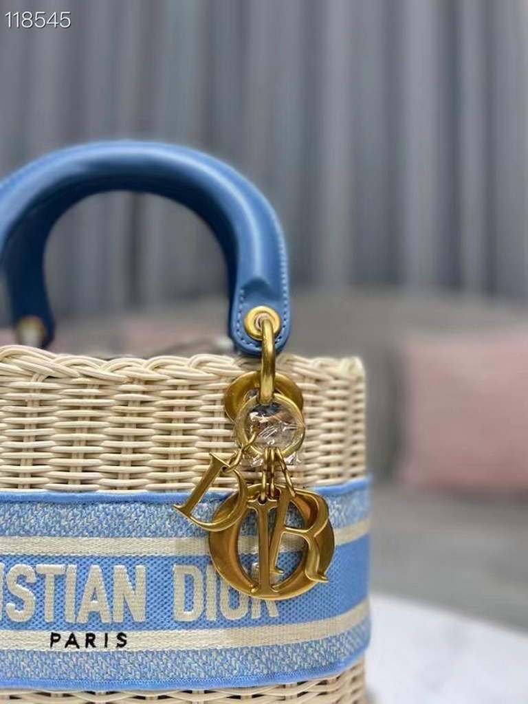 Dior M0565 Medium Lady Dior Bag Natural Wicker Blue