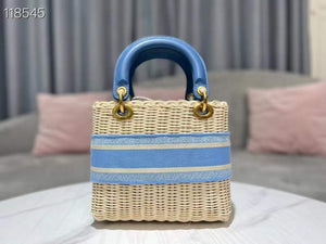 Dior M0565 Medium Lady Dior Bag Natural Wicker Blue - Default Title - View 6