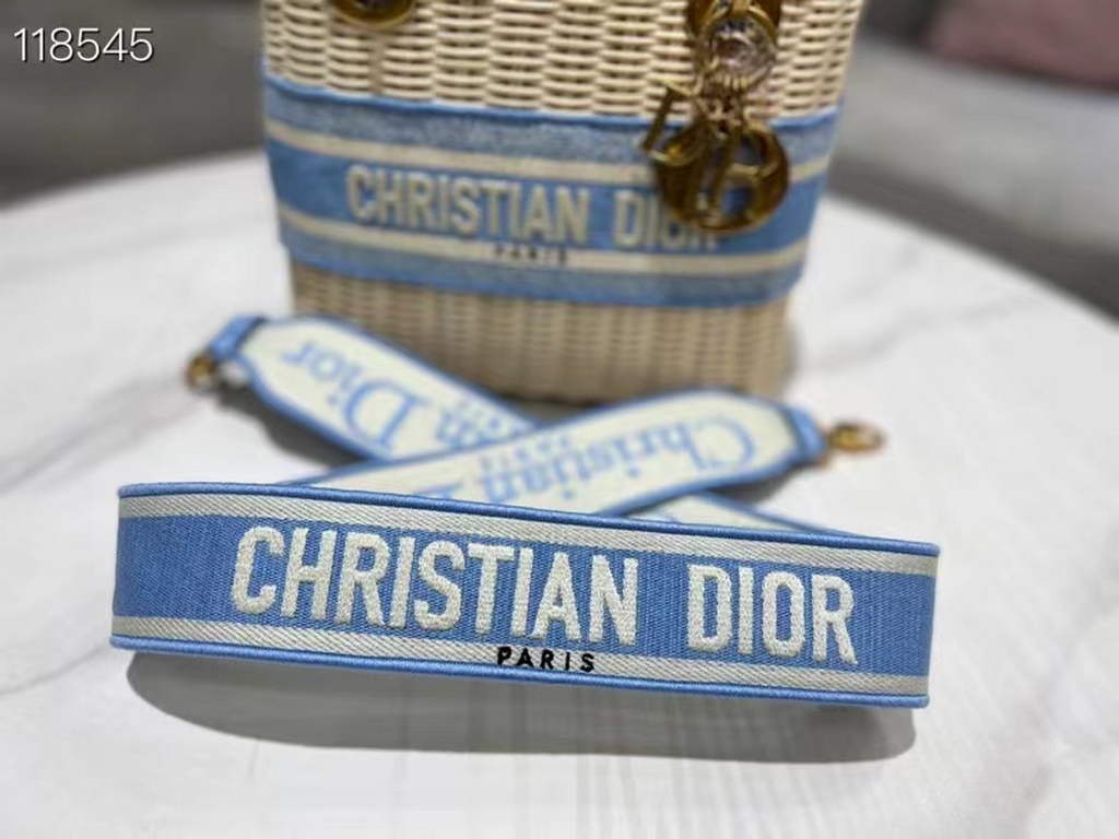 Dior M0565 Medium Lady Dior Bag Natural Wicker Blue