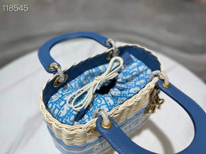 Dior M0565 Medium Lady Dior Bag Natural Wicker Blue - Default Title - View 8