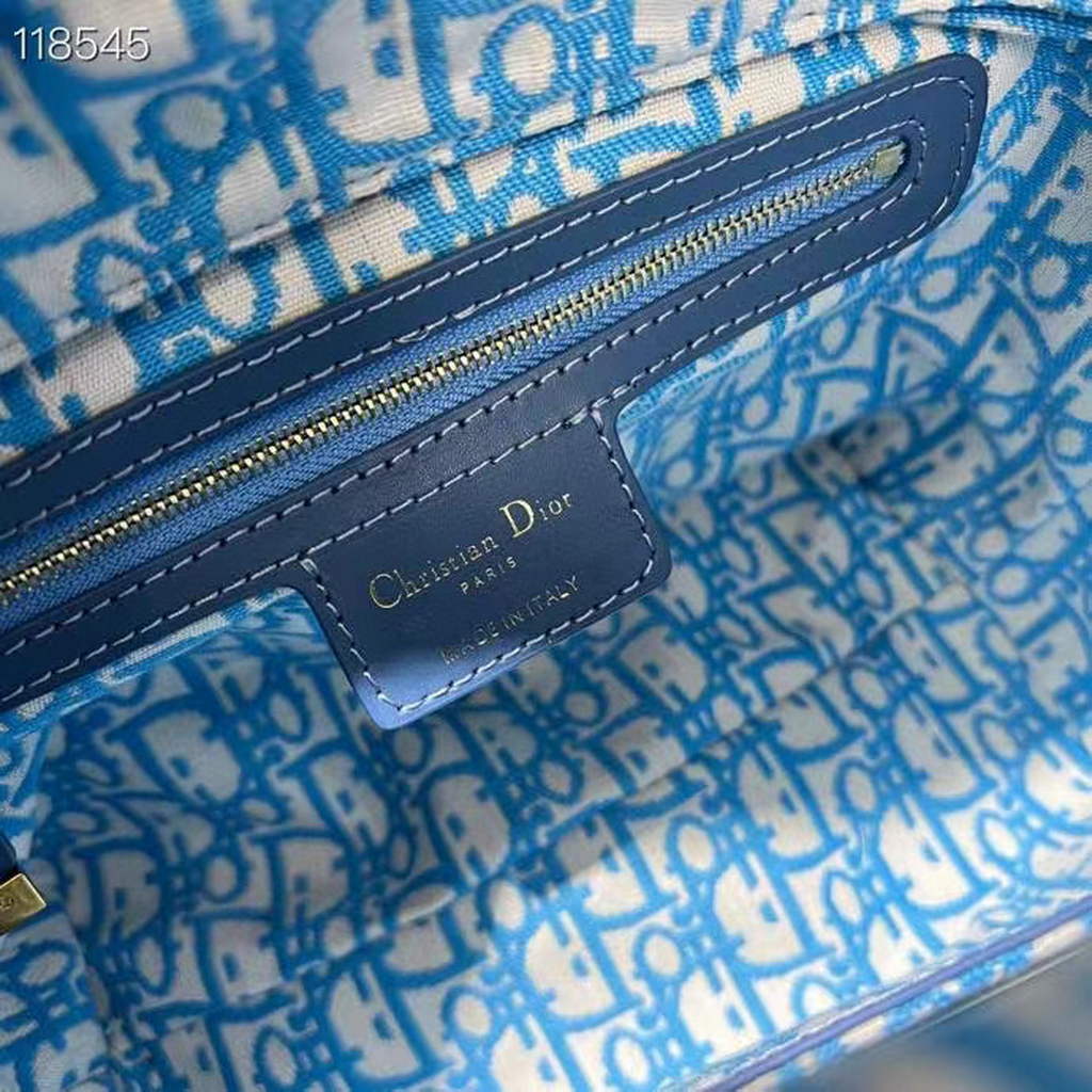 Dior M0565 Medium Lady Dior Bag Natural Wicker Blue