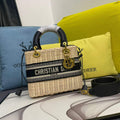 Dior M0565 Medium Lady Dior Bag Natural Wicker Black - Default Title - View 1