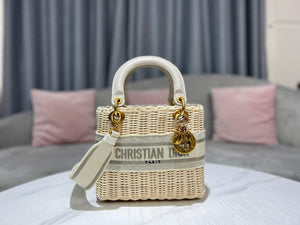 Dior M0565 Medium Lady Dior Bag Natural Wicker Grey - Default Title - View 1
