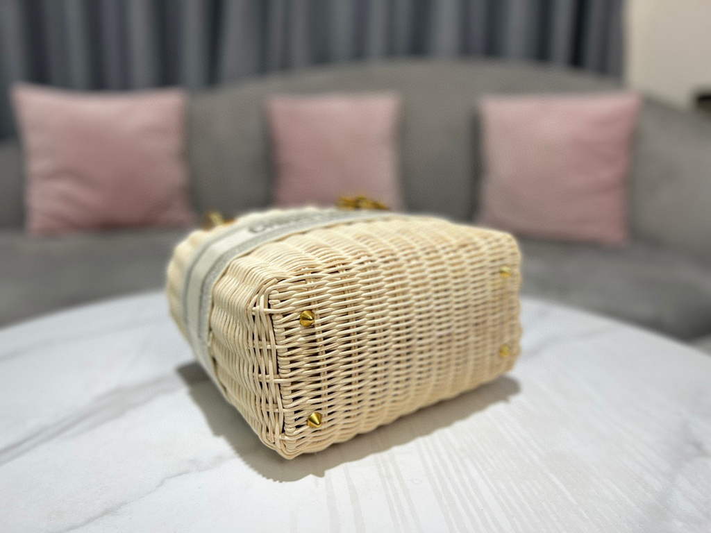 Dior M0565 Medium Lady Dior Bag Natural Wicker Grey