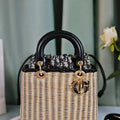 Dior M0565 Medium Lady Dior Bag Natural Wicker with Navy Blue - Default Title - View 1