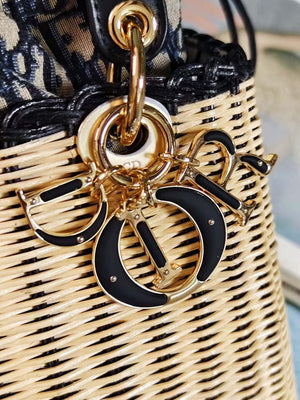 Dior M0565 Medium Lady Dior Bag Natural Wicker with Navy Blue - Default Title - View 8