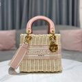 Dior M0565 Medium Lady Dior Bag Natural Wicker Pink - Default Title - View 1