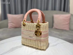 Dior M0565 Medium Lady Dior Bag Natural Wicker Pink - Default Title - View 2