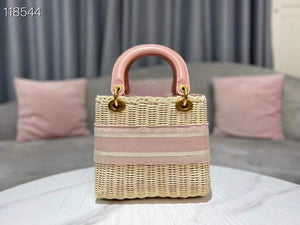 Dior M0565 Medium Lady Dior Bag Natural Wicker Pink - Default Title - View 3