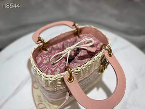 Dior M0565 Medium Lady Dior Bag Natural Wicker Pink - Default Title - View 4