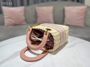 Dior M0565 Medium Lady Dior Bag Natural Wicker Pink - Default Title - View 6