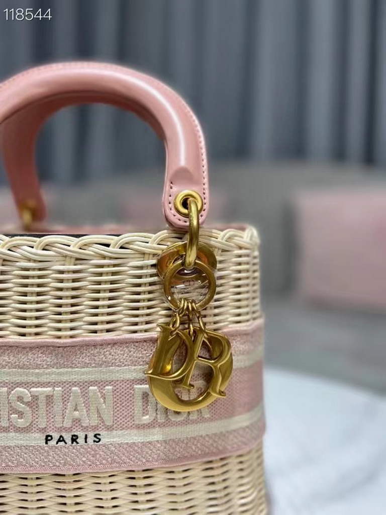 Dior M0565 Medium Lady Dior Bag Natural Wicker Pink - Default Title - View 7
