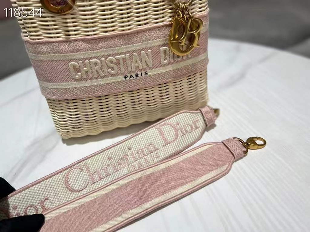 Dior M0565 Medium Lady Dior Bag Natural Wicker Pink