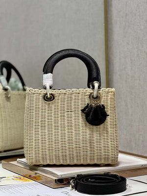 Dior M0565 Medium Lady Dior Bag Natural Wicker With Black Snake - Default Title - View 3
