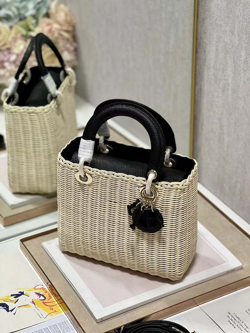 Dior M0565 Medium Lady Dior Bag Natural Wicker With Black Snake - Default Title - View 4