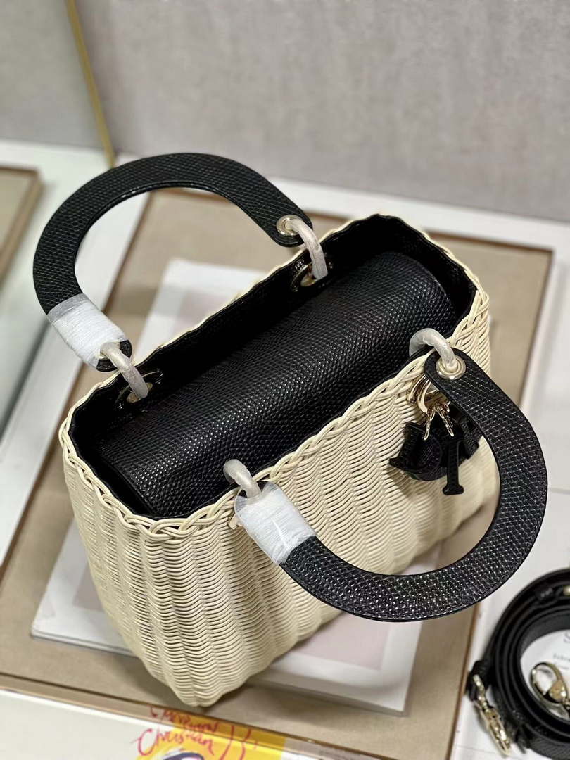Dior M0565 Medium Lady Dior Bag Natural Wicker With Black Snake