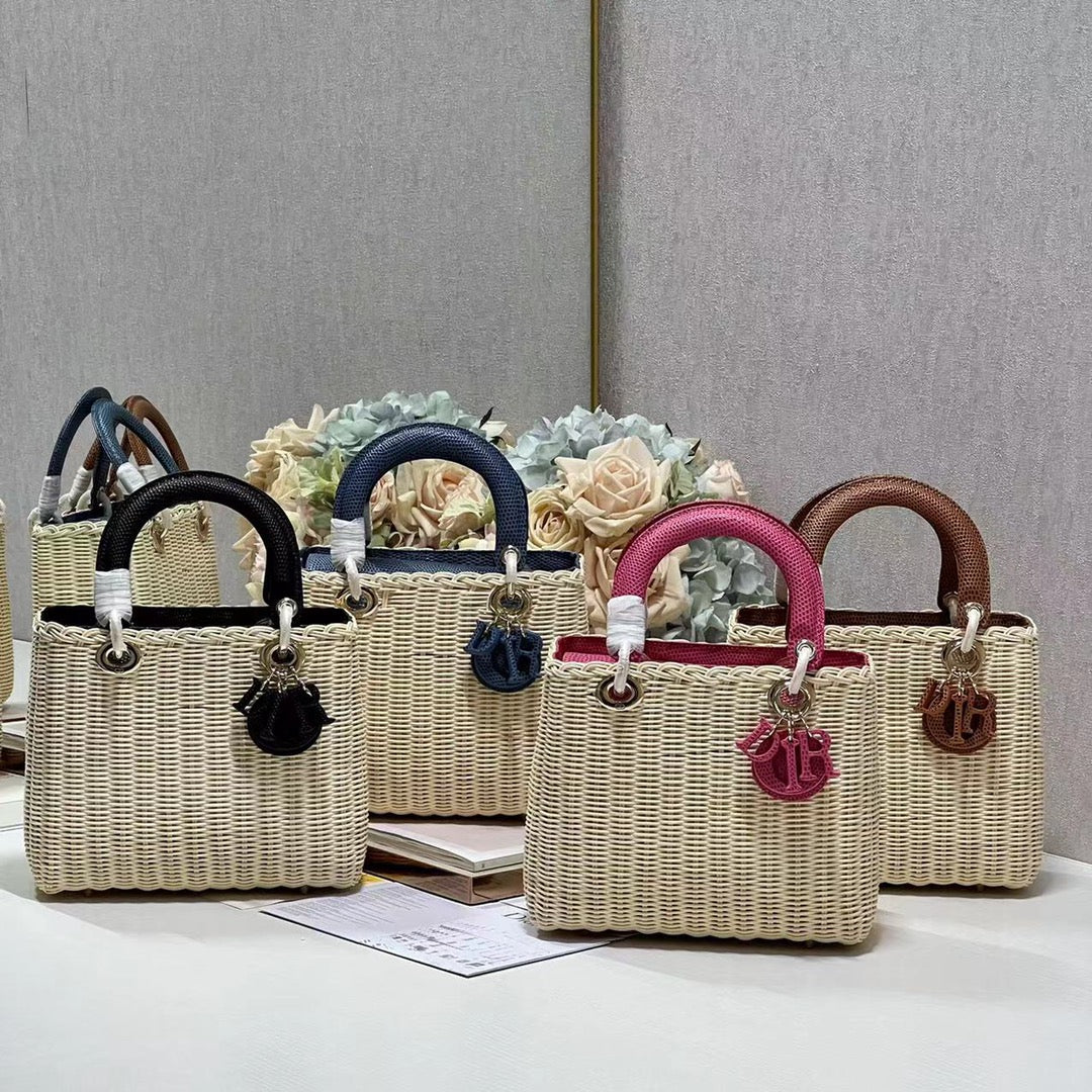 Dior M0565 Medium Lady Dior Bag Natural Wicker With Black Snake - Default Title - View 2