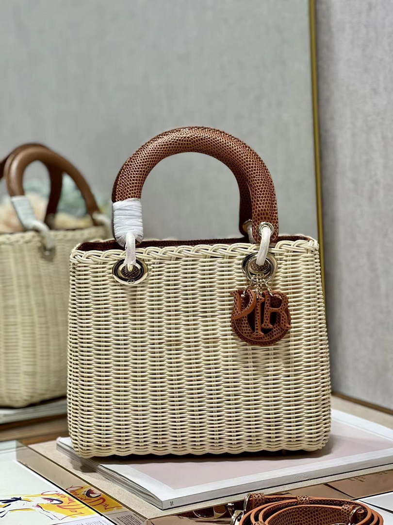 Dior M0565 Medium Lady Dior Bag Natural Wicker With Brown Snake - Default Title - View 2