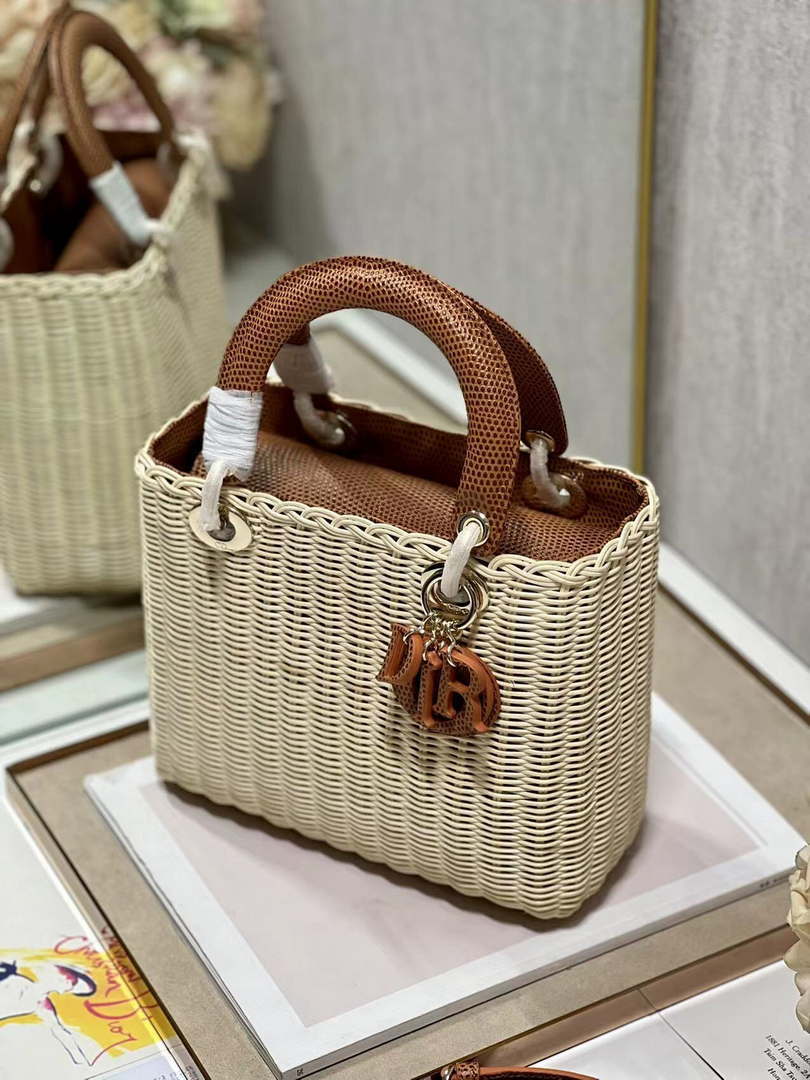 Dior M0565 Medium Lady Dior Bag Natural Wicker With Brown Snake - Default Title - View 3