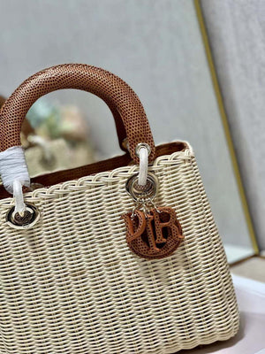 Dior M0565 Medium Lady Dior Bag Natural Wicker With Brown Snake - Default Title - View 5