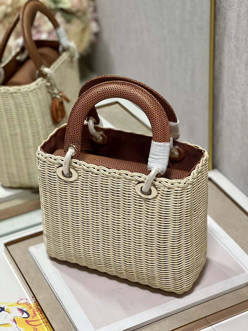 Dior M0565 Medium Lady Dior Bag Natural Wicker With Brown Snake - Default Title - View 6