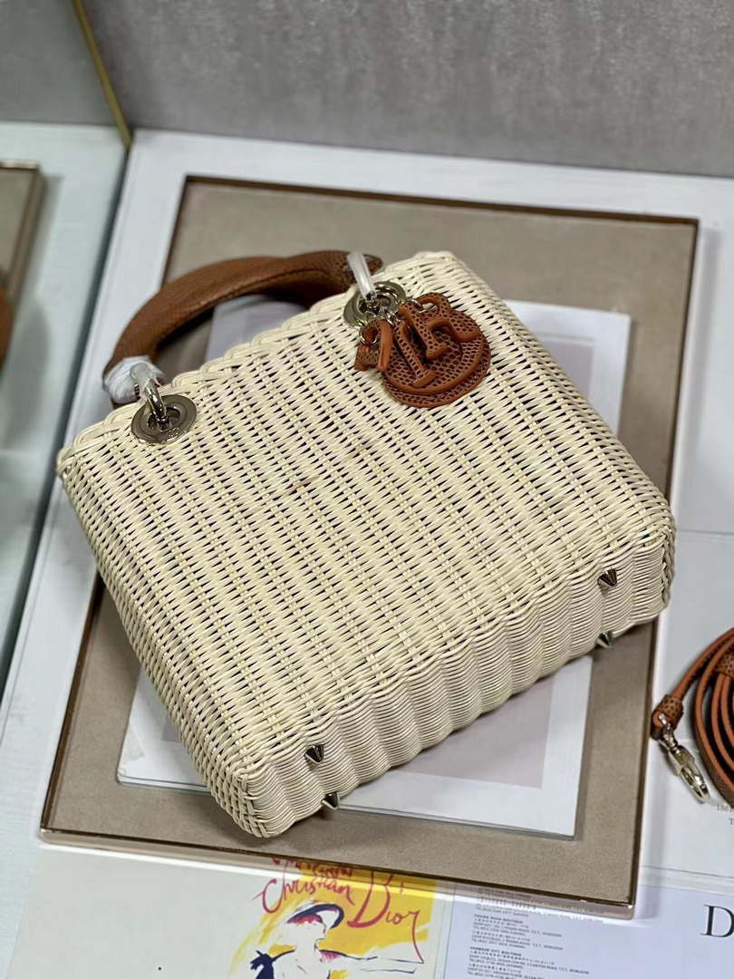 Dior M0565 Medium Lady Dior Bag Natural Wicker With Brown Snake - Default Title - View 7