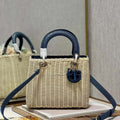 Dior M0565 Medium Lady Dior Bag Natural Wicker With Navy Blue Snake - Default Title - View 1