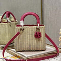Dior M0565 Medium Lady Dior Bag Natural Wicker With Pink Snake - Default Title - View 1