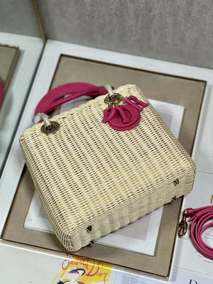 Dior M0565 Medium Lady Dior Bag Natural Wicker With Pink Snake - Default Title - View 7