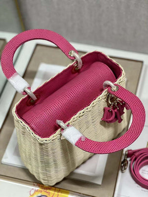Dior M0565 Medium Lady Dior Bag Natural Wicker With Pink Snake - Default Title - View 8