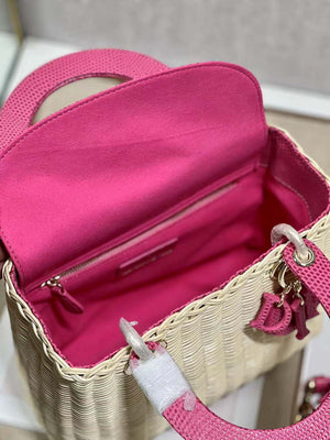 Dior M0565 Medium Lady Dior Bag Natural Wicker With Pink Snake - Default Title - View 9