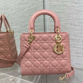 Dior M0565 Medium Lady Dior Bag Pink Grained Cannage Calfskin Gold - Default Title - View 1